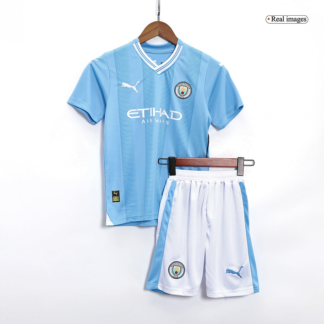 Kid's Manchester City Home Soccer Jersey Kit(Jersey+Shorts) 2023/24 Top Soccer Jerseys Store