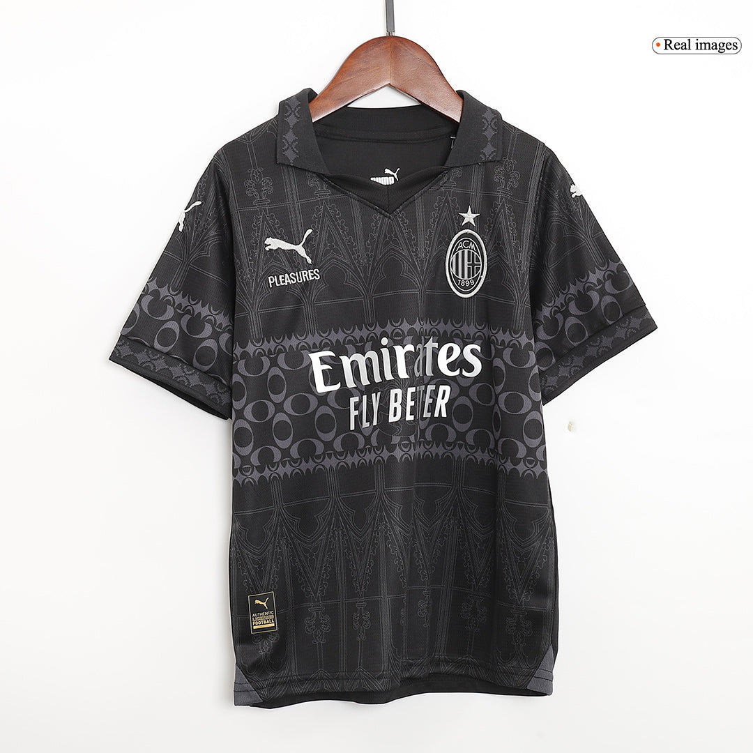 Kid's AC Milan x Pleasures Fourth Away Soccer Jersey Kit(Jersey+Shorts) 2023/24 Top Soccer Jerseys Store