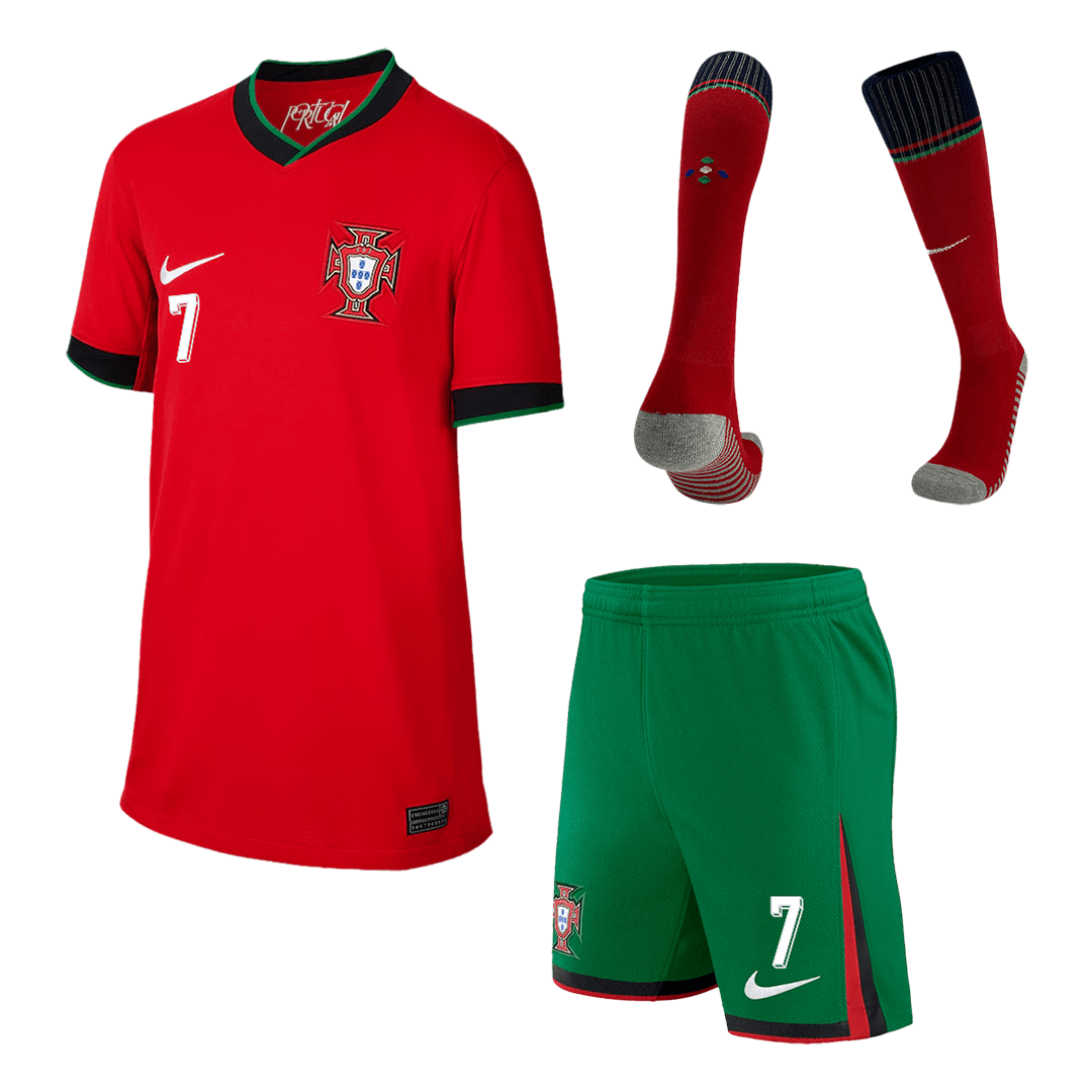 Kid's Portugal RONALDO #7 Home Jerseys Full Kit Euro 2024